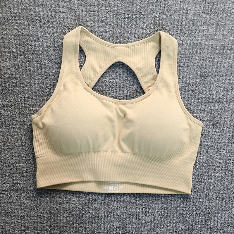 ABS LOLI Cutout Racer Back Seamless Sports Bra Women Medium Support Push Up Fitness Bras Padded Athletic Yoga Crop Tank Top