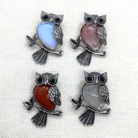natural stone pendant owl shape inlaid crystal sandstone gemstone personality necklace pendant for diy jewelry accessories