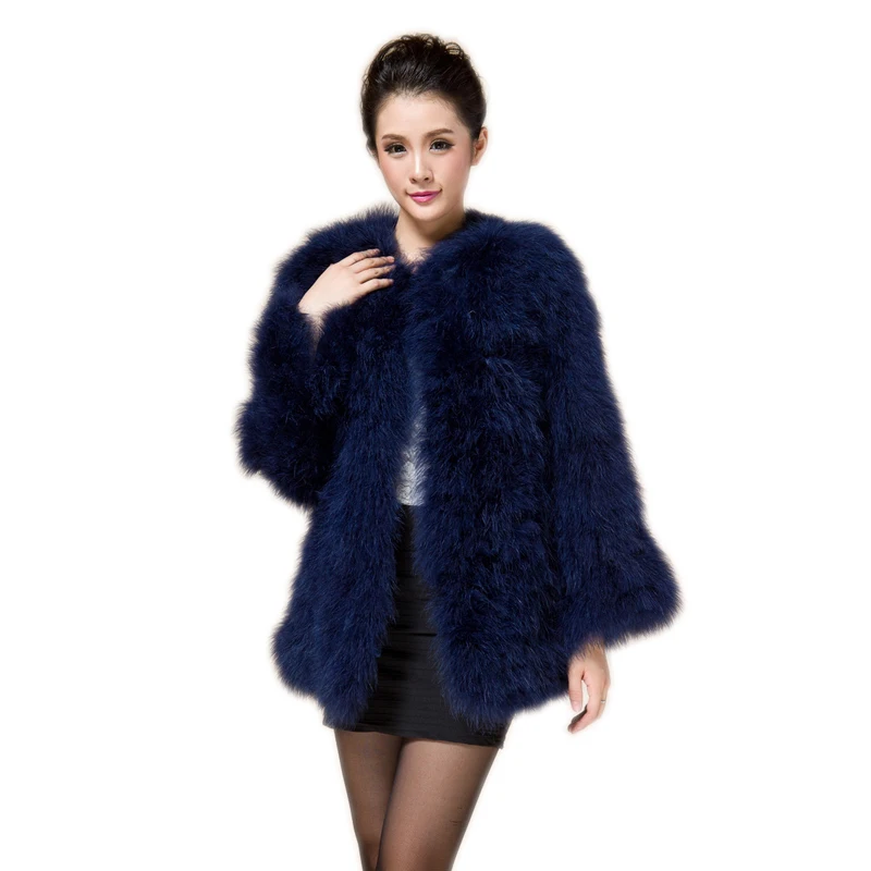 2021 New Arrival Women Real Ostrich Fur Long Coat Casual Lady Natural Fur Jacket Turkey Feather C53-1