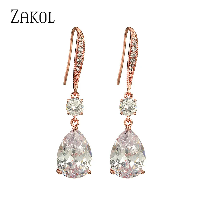 

ZAKOL Luxury Fashion Shiny Water Drop Cubic Zirconia Dangle Earrings Glamour Bridal Wedding Earring Jewelry for Women EP2598