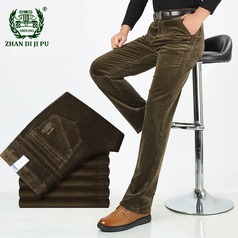 

Autumn Winter Corduroy Pants Men Business Casual Pants Loose Elastic Middle-aged Straight Pants Thicken Corduroy Warm Trousers