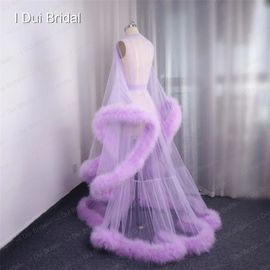 Extra Puffy Feather Marabou Robe with Long Tulle Illusion Sheer Fur for Bridal Wedding Gift - Pajamas image 4