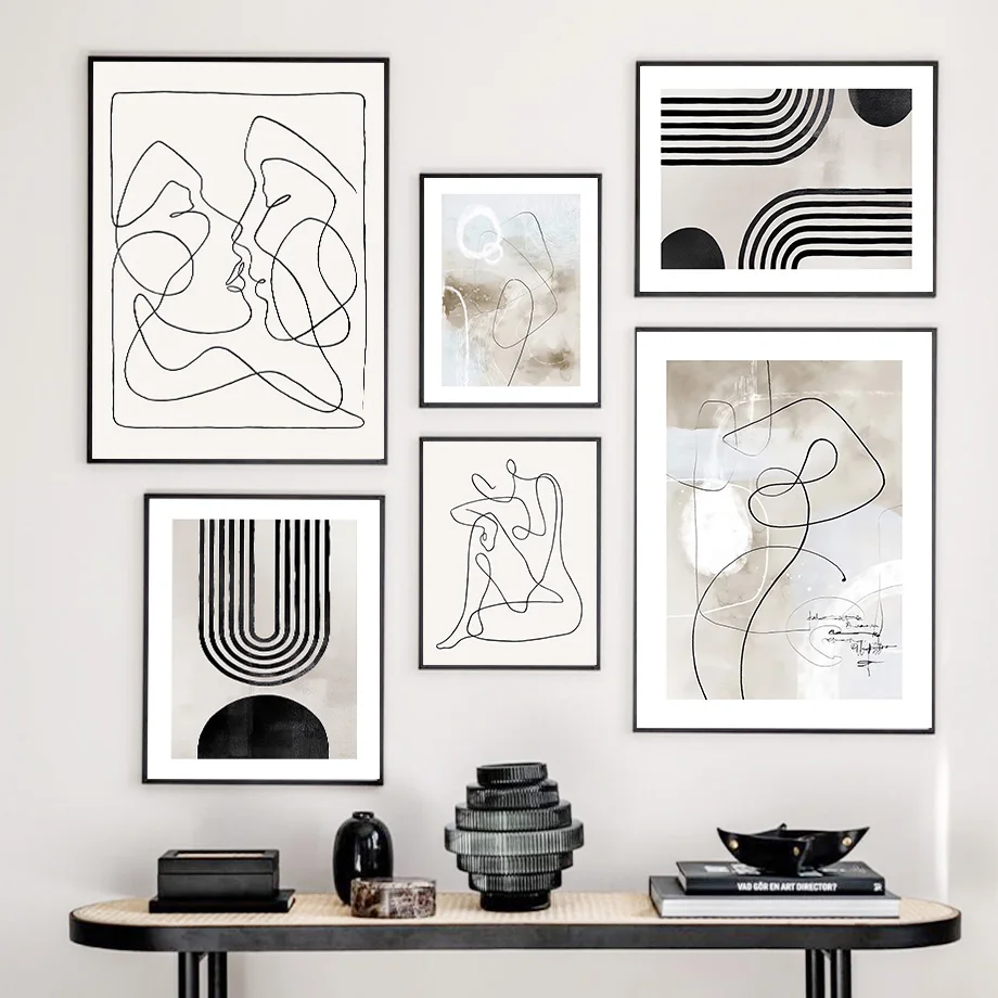 Скандинавские абстрактные геометрические фигурки постер линия тела скетч