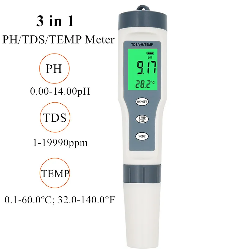 С подсветкой Цифровой тестер воды высокая точность PH/TDS/TEMP метр 3 в 1 качества для