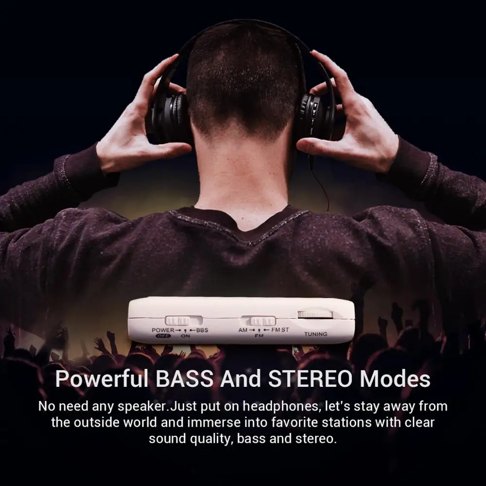 PRUNUS портативное карманное радио FM/AM 2 полосный бас стерео мини радио приемник с наушником подходит для пешего туризма альпинизма