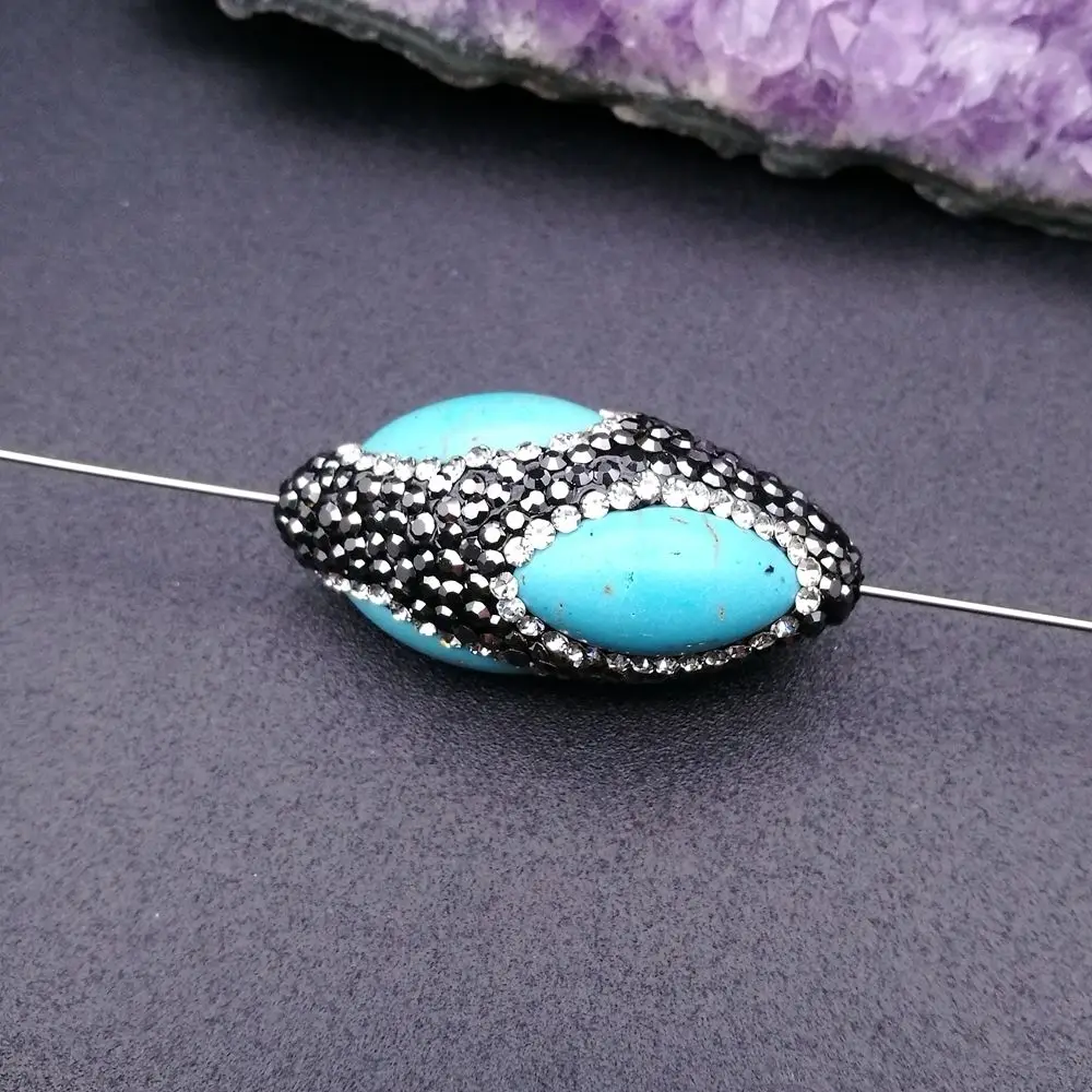 

HB026 5PCS 18x36mm Olivary Blue Turquoise Beads Trimmed With Crystal Zircon