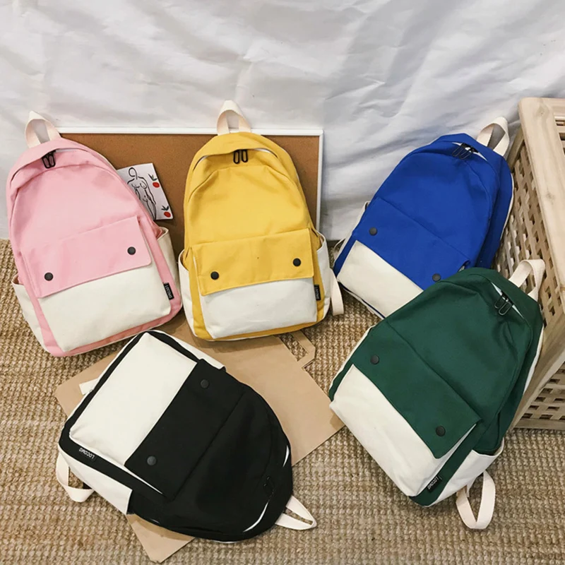 Однотонный холщовый рюкзак для женщин сумка на плечо в японском стиле школьный