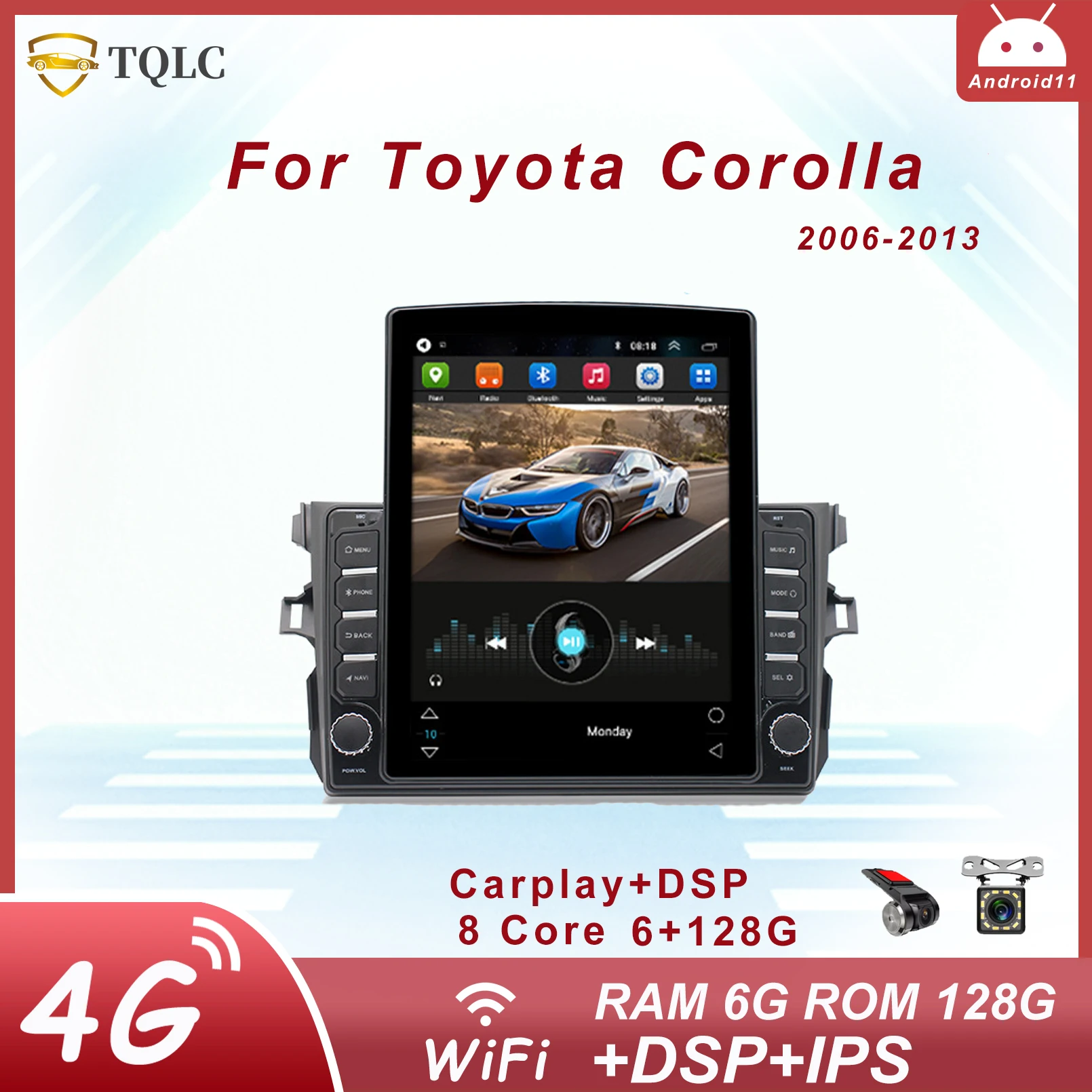 

Car Radio Android 11.0 Tesla Style Vertical Player For Toyota Corolla 9 inch Car Radio Carplay Car Multimedia Player Autoradio