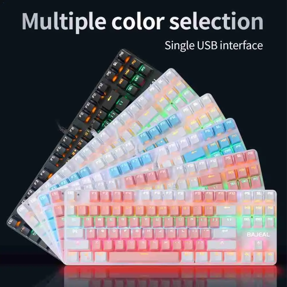 

87 Keys Gaming Keyboard USB Wired Mechanical Keyboard LED Rainbow Color Backlight Waterproof Mechanical Keyboard