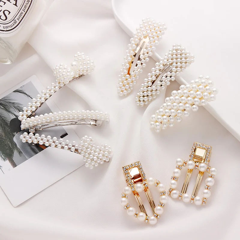 Лидер продаж 2020 элегантные жемчужные геометрические зажимы для волос женщин и