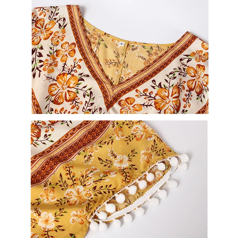 

Casual Women Floral Summer Bohemian Dress Ladies V-neck Short Sleeve Beach Dress Female High Waist Dress for Party Vestidos