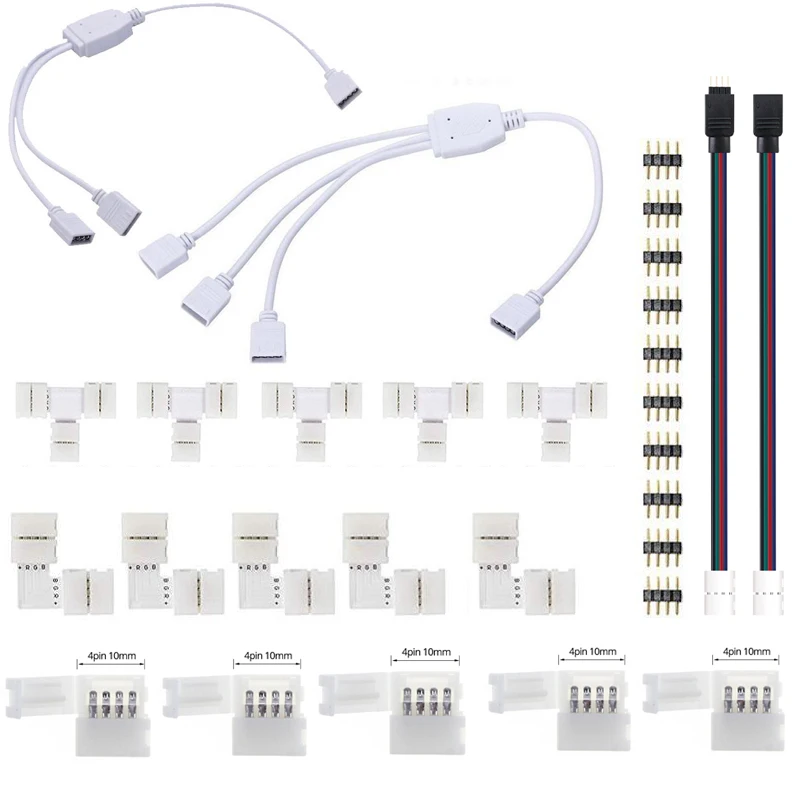 

4PIN 8MM 10MM RGB LED Strip Light Connector 1 TO 2 3 5050 2835 5630 5730 LED Strip T L Shape Connector LED Light RGB Strip