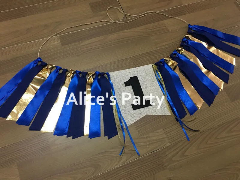 Новый синий Королевский золотой высокий стул баннер мальчик 1 й День рождения