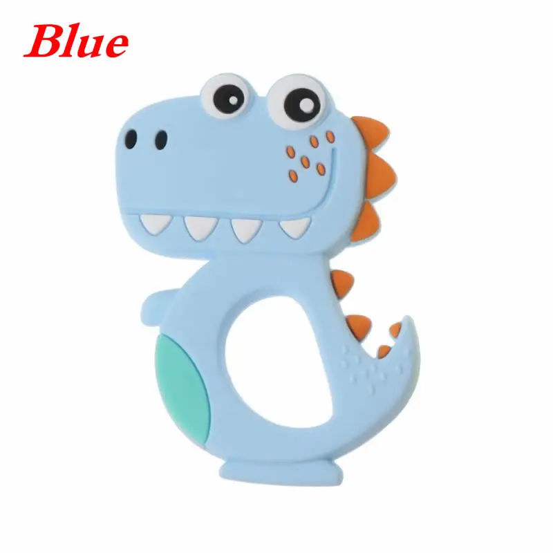 Blue Силиконовые Прорезыватели для зубов в виде животных, динозавров, детское кольцо, Прорезыватель для зубов, Детские Жевательные подвески, подарок для прорезывания зубов, игрушки для малышей, DXAD - Цвет: Blue