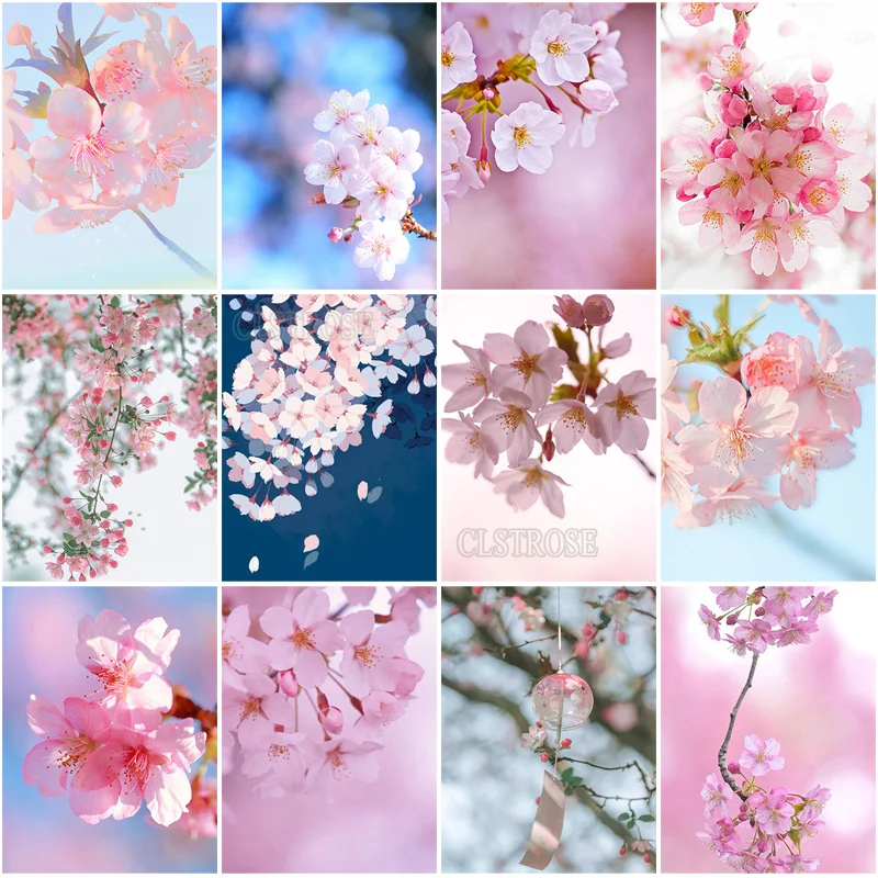 

Flower 5D Diamond Painting Cherry Tree Cross - Embroidered Mosaic with Rhinestone Paste Diamond - Embroidered Decoration