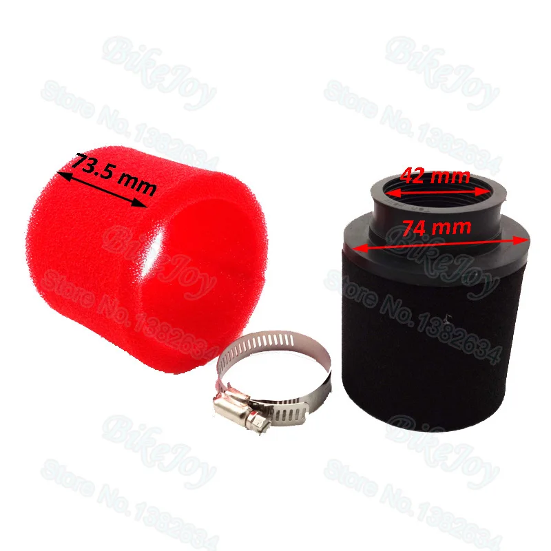 Воздушный фильтр с губкой 42 мм чистящий прямым горлом красный и черный для