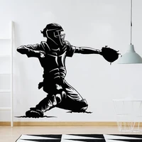 vinyl wall decal baseball catcher player sports man fan wall stickers home decoration boys playing room exercise room y934