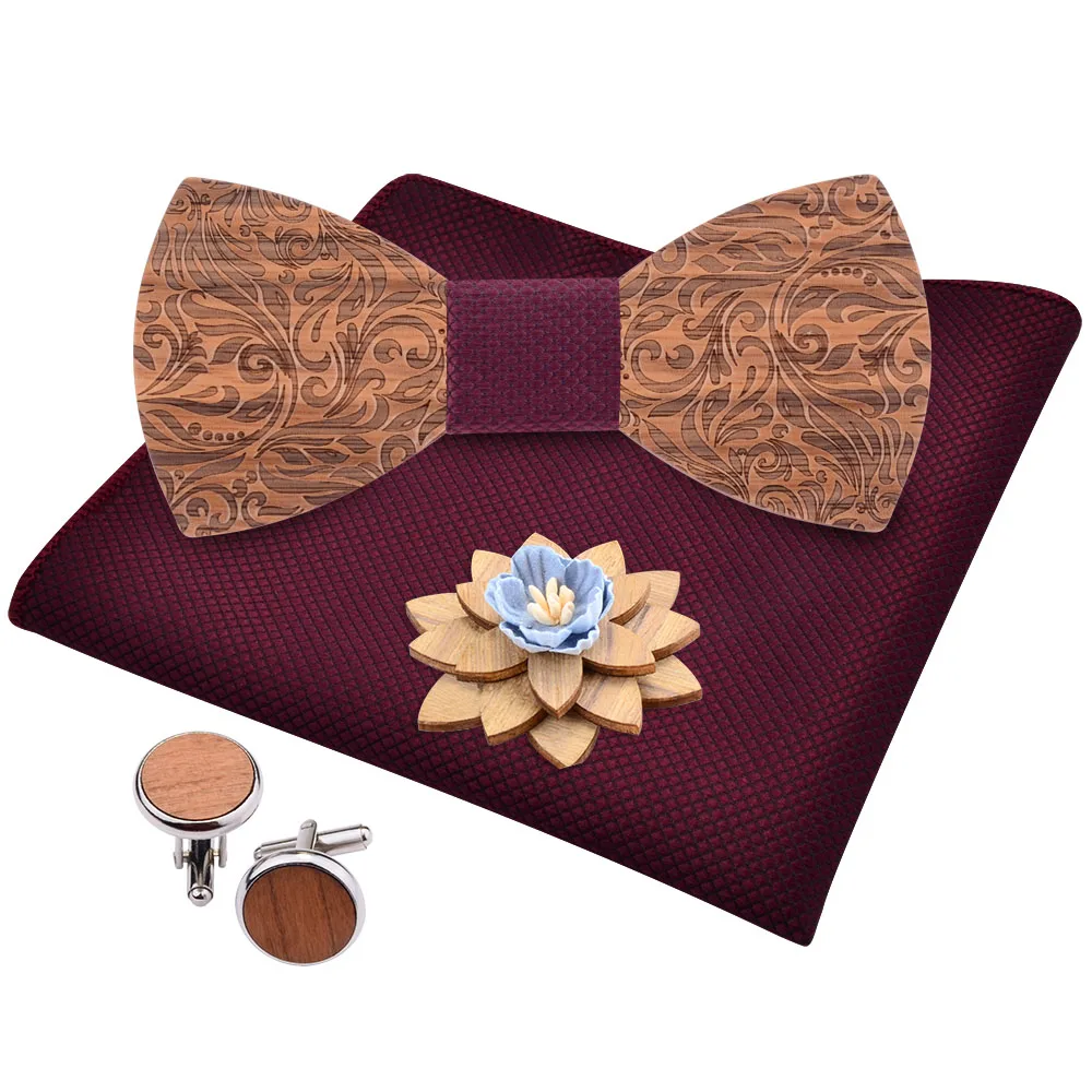 2020 Регулируемый Деревянный Карманный квадратный галстук бабочка набор брошей и