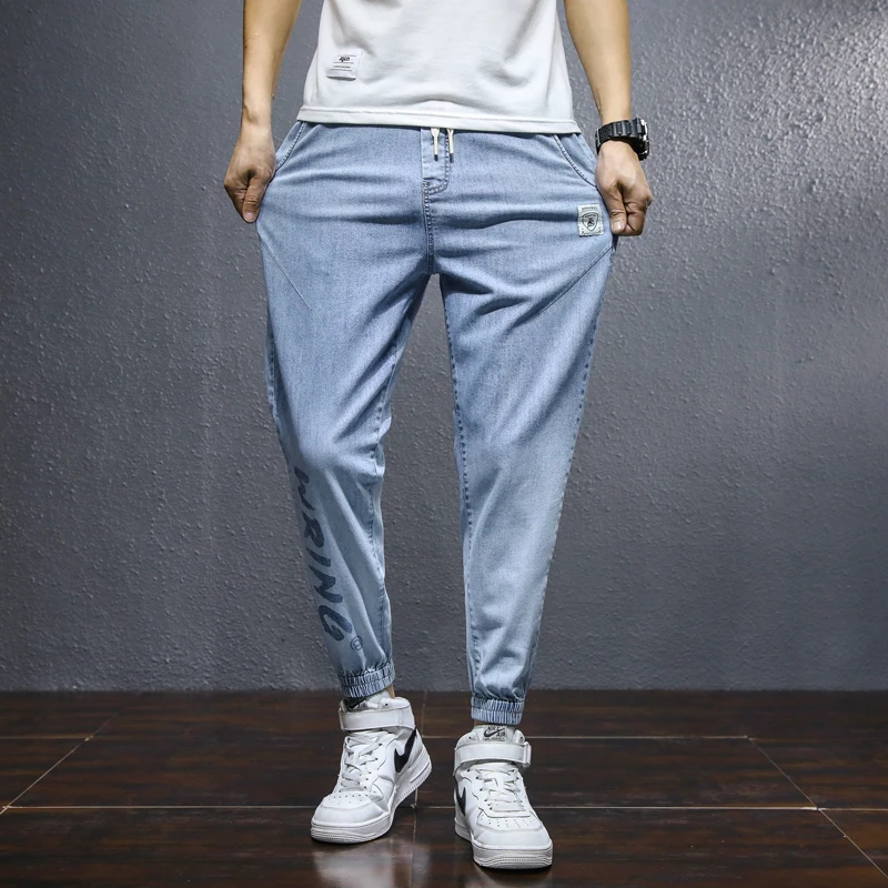 Джинсы мужские однотонные классические повседневные длинные брюки из денима