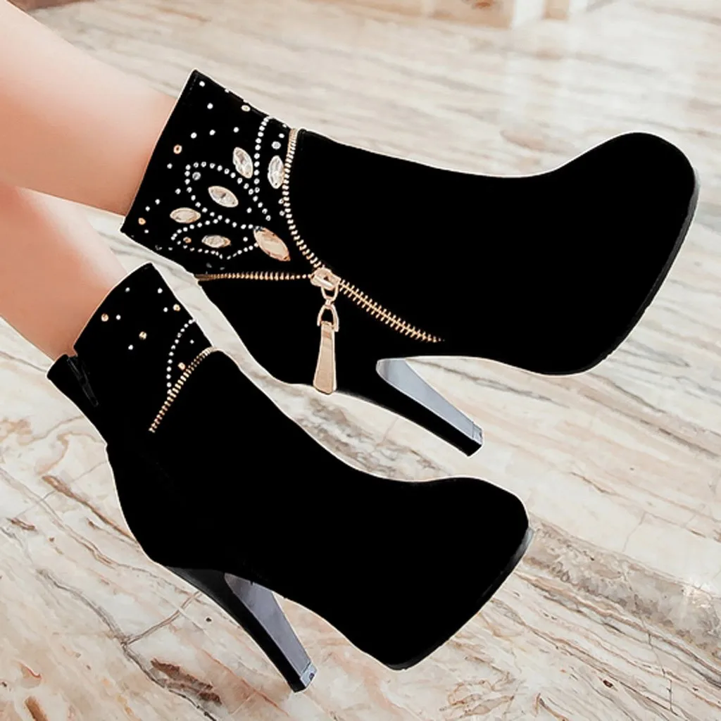 2019 г. новые модные женские однотонные Ботильоны на молнии с круглым носком