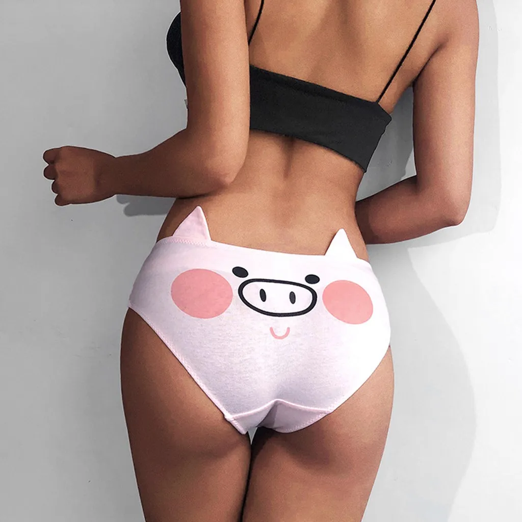 Для женщин забавные свиньи уши принт хлопок нижнее белье стринги трусы Т