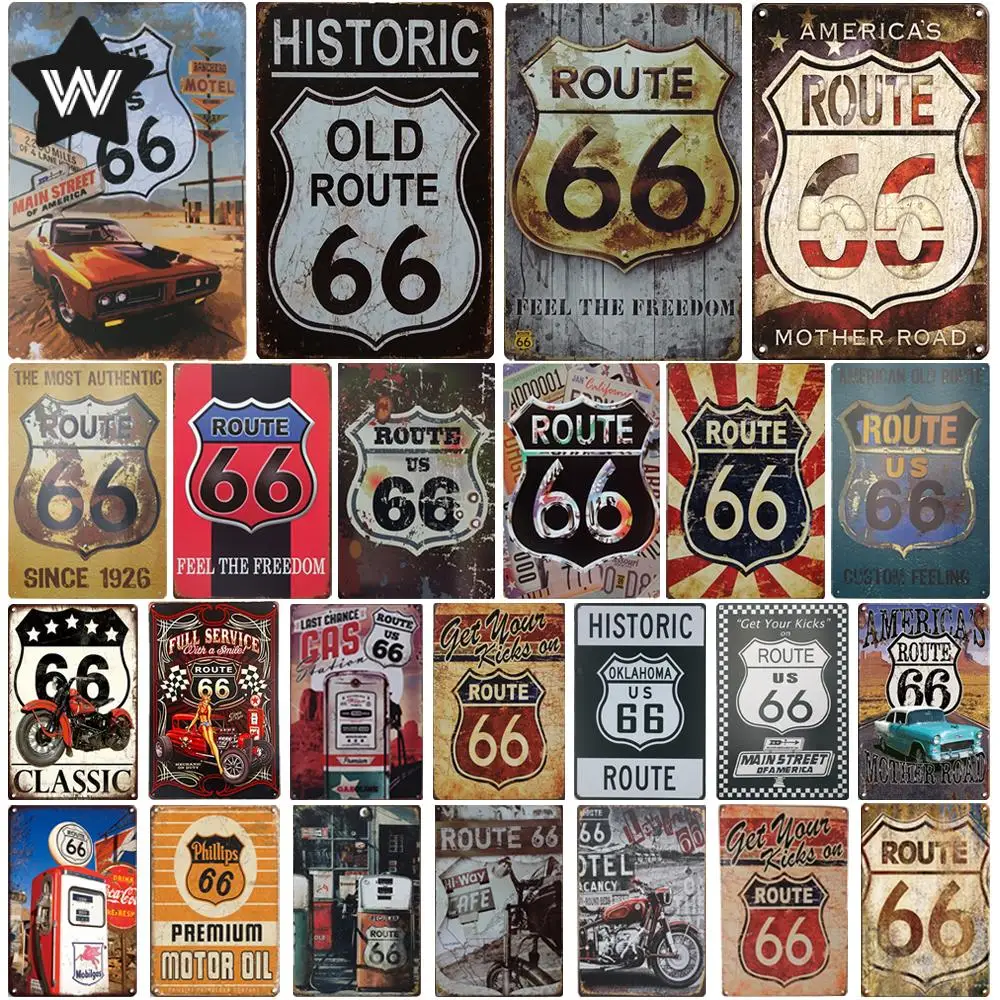 

Route 66 Metal Sign Retro Vintage Plaque for Pub Bar Decoration Shabby Tin Signs Home Decor Plaque Wall Poster Vintage for Decor