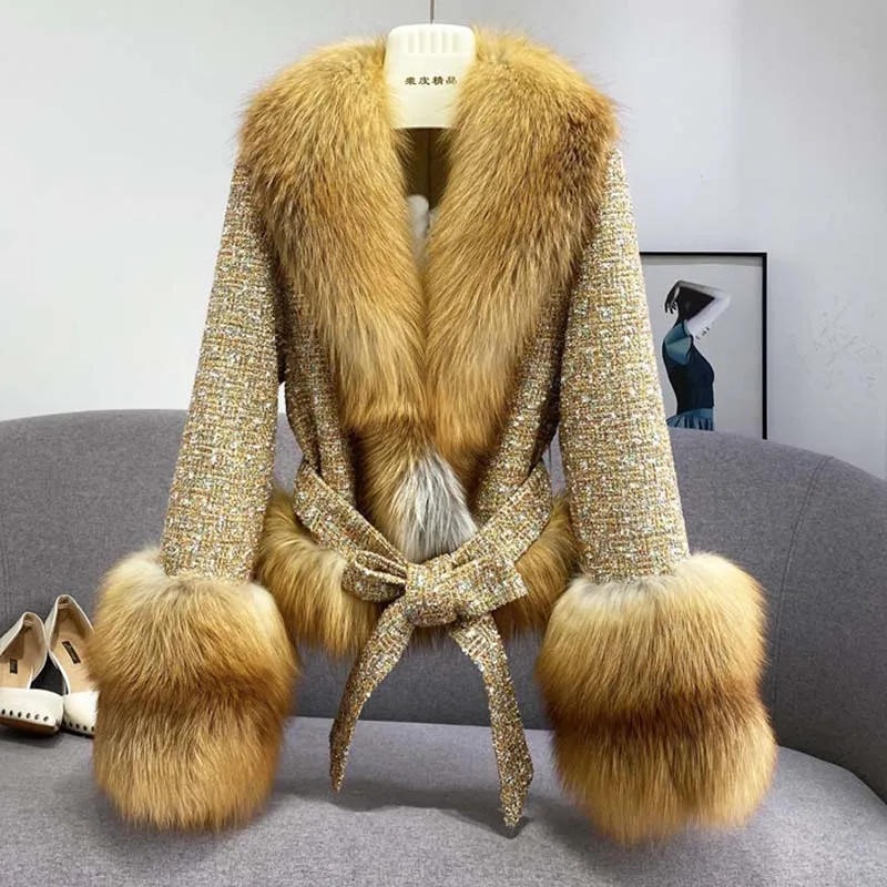 Паркер Женское пальто с воротником из лисьего меха Повседневная женская меховая