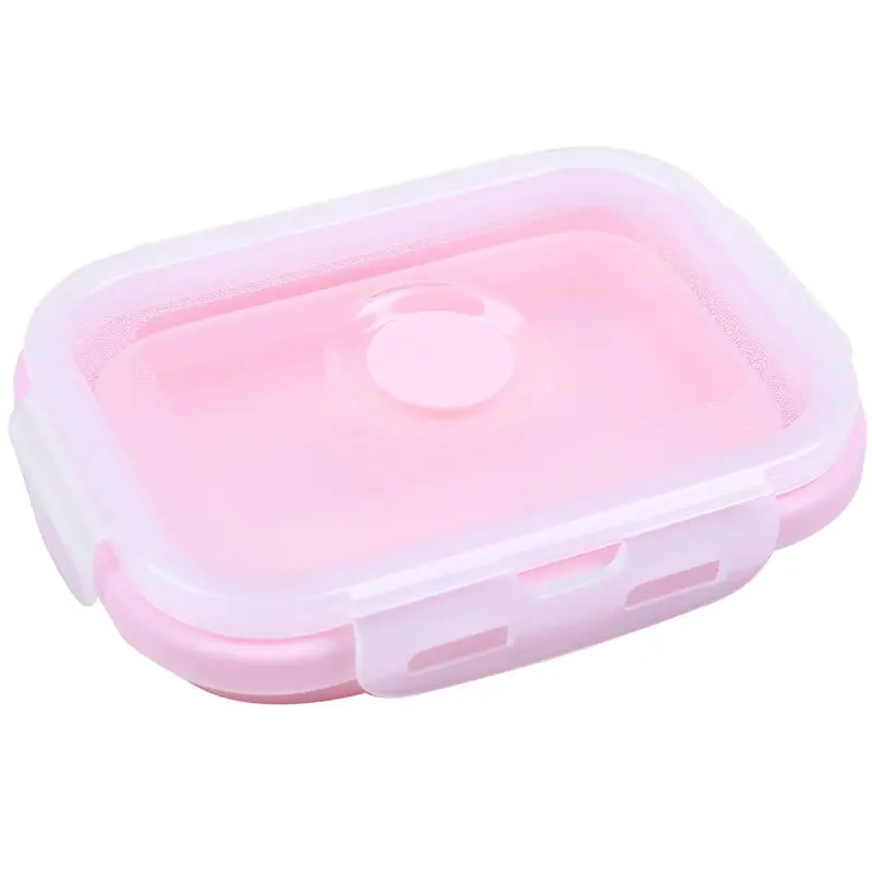 

Практичный розовый пищевой силиконовый Ланч-бокс, складной экологически чистый пищевой контейнер, контейнер для еды, Складной Портативный ...