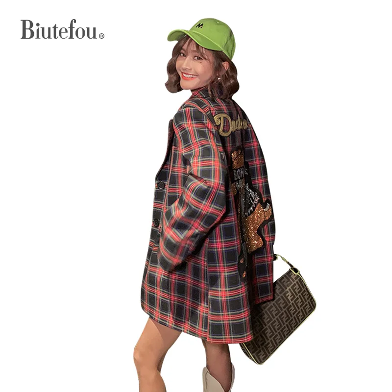 Модные куртки с блестками для осени 2020 женские блейзеры в клетку|Женские пиджаки|