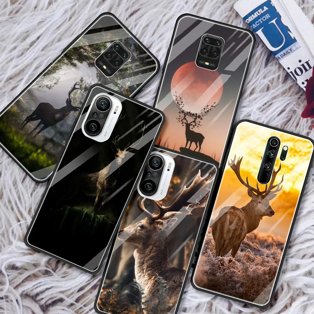 Glass Case For Redmi Note 10 9 9T 9S 8 8T 7 9A 8A K30 K40 Pro Max 5G Silicone Shell Black Cover Deer Hunting Camo