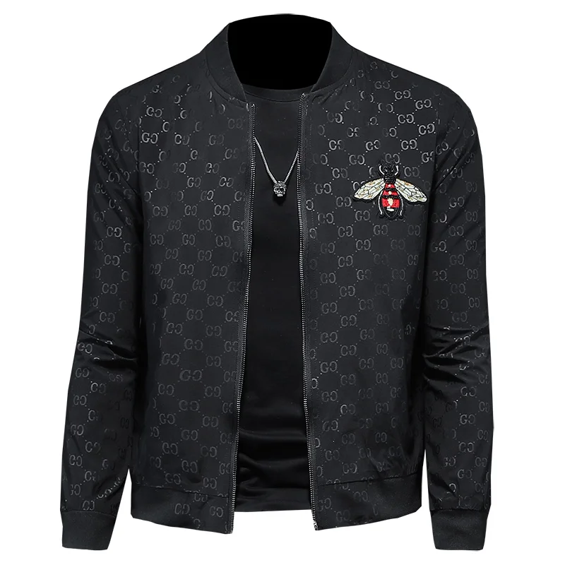 

2021 New arrival spring jackets men fashion Bee badge Mens jacket Baseball collar letter print Casual jacket for men