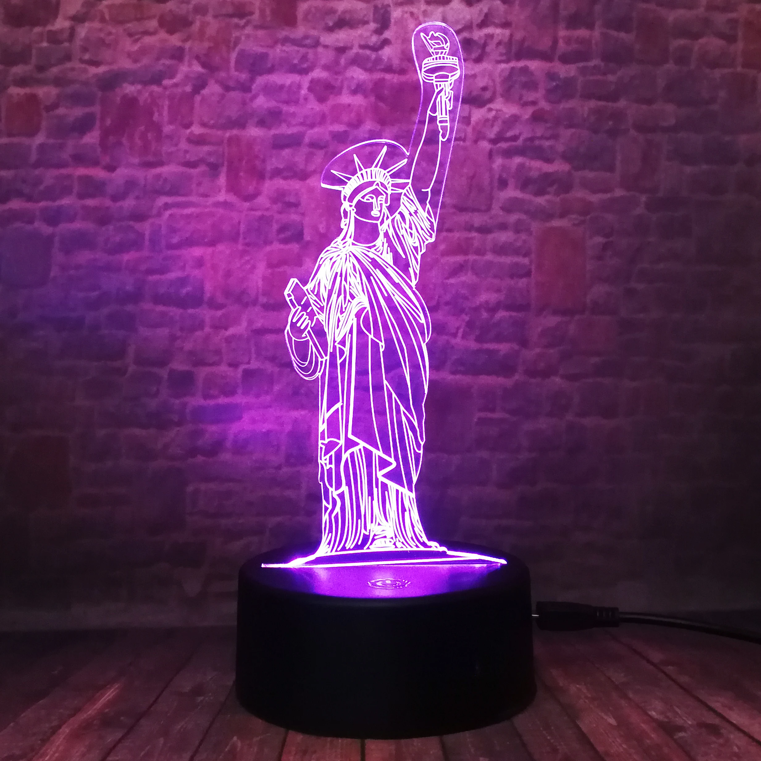3D Американский символ Статуя Свободы богиня победи иллюзия 7 цветов ночник