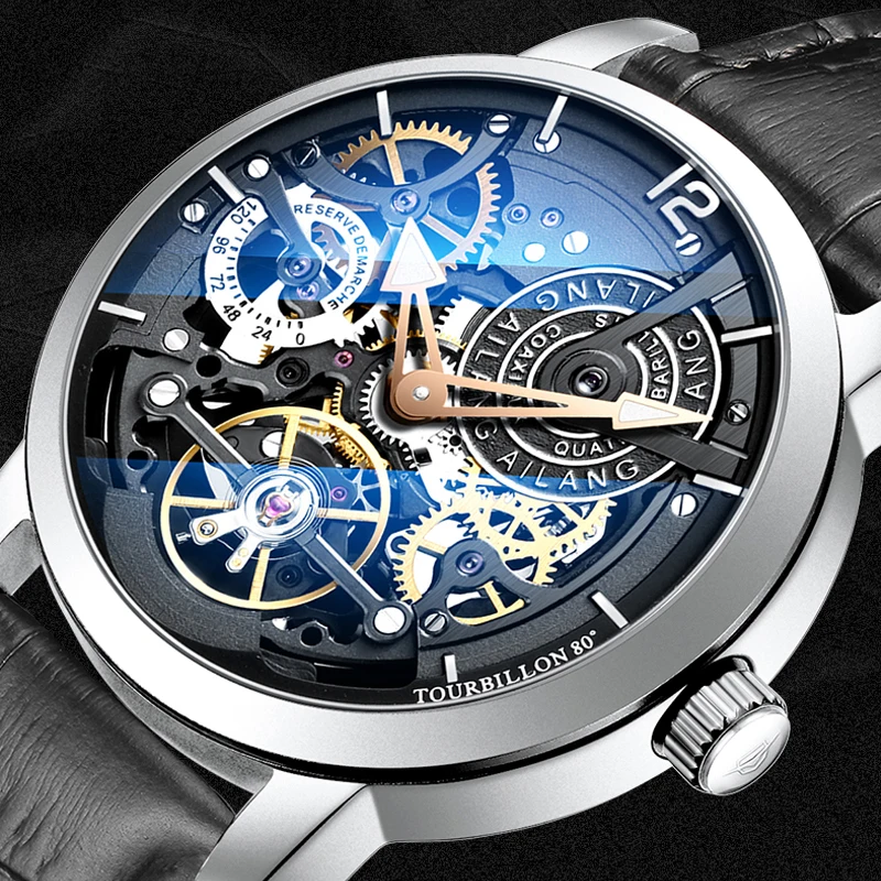 2020 design Original design watch automatic tourbillon wrist watches men montre homme mechanical Leather pilot diver Skeleton enlarge