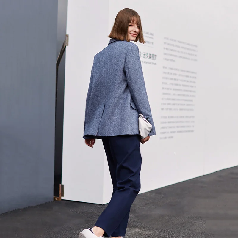 

[EAM] High Waist Blue Pleated Split Long Wide Leg Trousers New Loose Fit Pants Women Fashion Tide Spring Autumn 2021 1H081