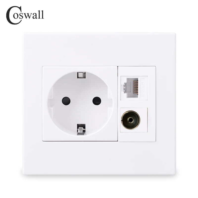 Coswall PC Panel 16A EU Wall Power Socket Grounded With Fema