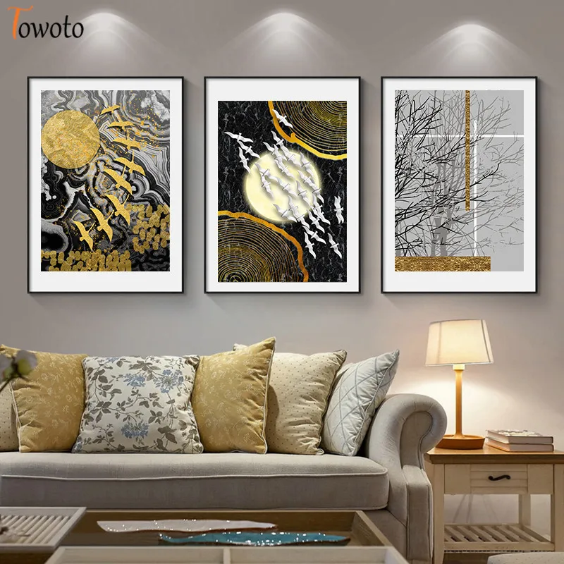 Современная Абстрактная коричневая Золотая фольга холст искусство модный