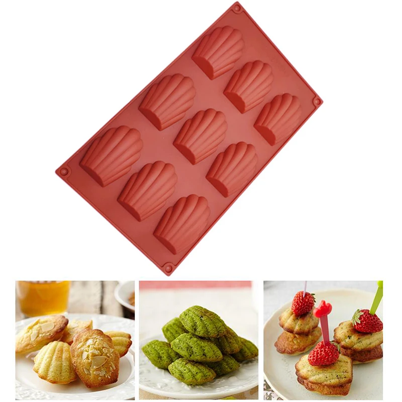 

9 Cavities Food Grade Madeleine Nonstick Silicone Cake Mold Shell Cake Silicone Baking Pan Ice Cube Tray Bakeware Tools