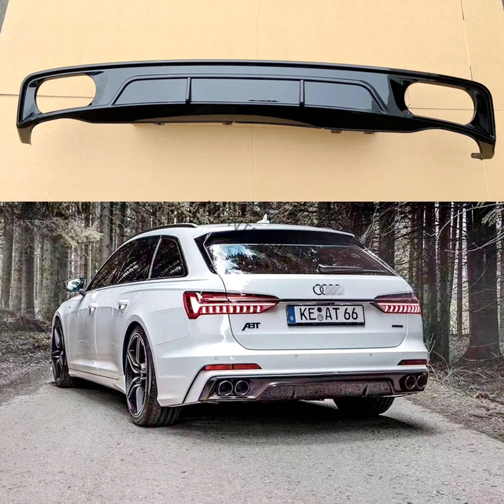 

For ABT Style PP Rear Bumper Diffuser For Audi A6 S6 C8 avant Sedan Wagon 2019-2021 With Metal Exhaust Tips Carbon Fiber Look