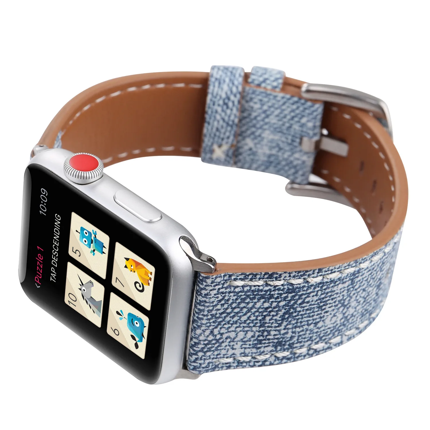 Ремешок для apple watch series 4 5 3 2 1 кожаный ремень для iwatch холст с классической пряжкой темно-синие джинсы 38 42 мм