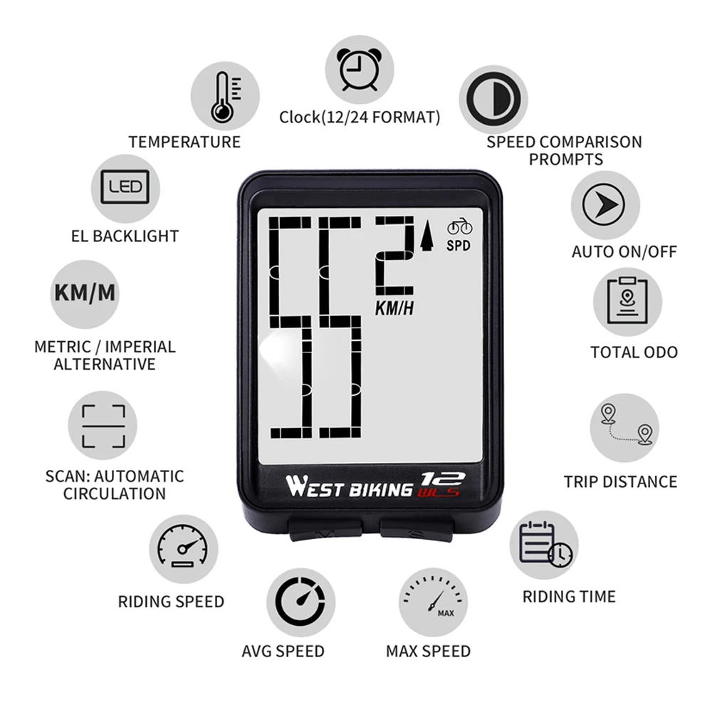 Bike Speedometer Wireless Bicycle Computer Cycling Digital Odometer MTB Waterproof LCD Backlight Stopwatch Sports Sensors | Спорт и
