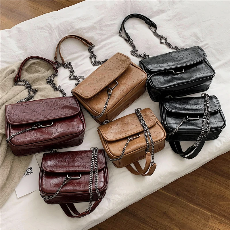 

Vintage Quilted Chain Messenger Bags For Women Designer Brand Soft Female Shoulder Bags Large Capacity Ladies Work Bags 2021 NEW