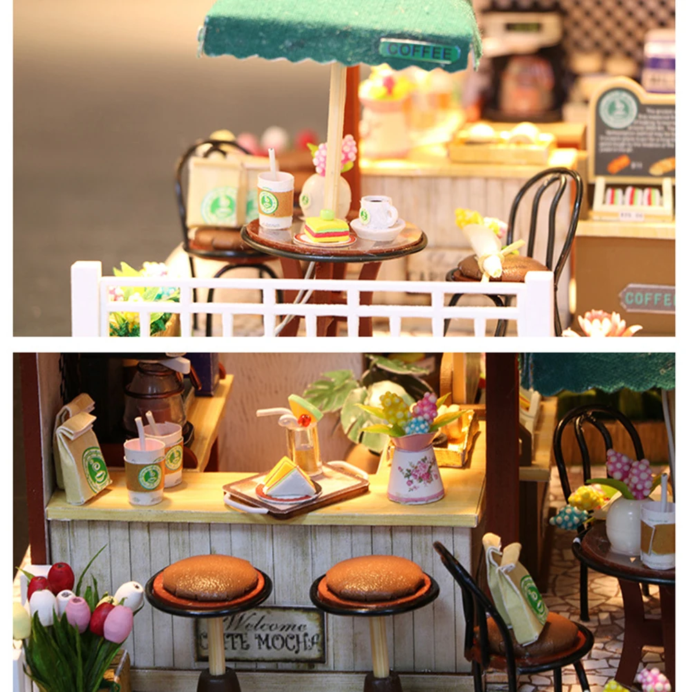 

DIY LED Miniature Chocolate Shop Doll House Furniture 3D Wooden Handmade Dollhouse Toys Crafts Desk Decor Kids Educational Toys