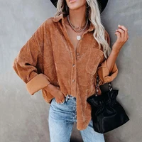 women casual corduroy button down shirts solid color long sleeve oversized coat jacket fashion blouses tops vintage streetwear