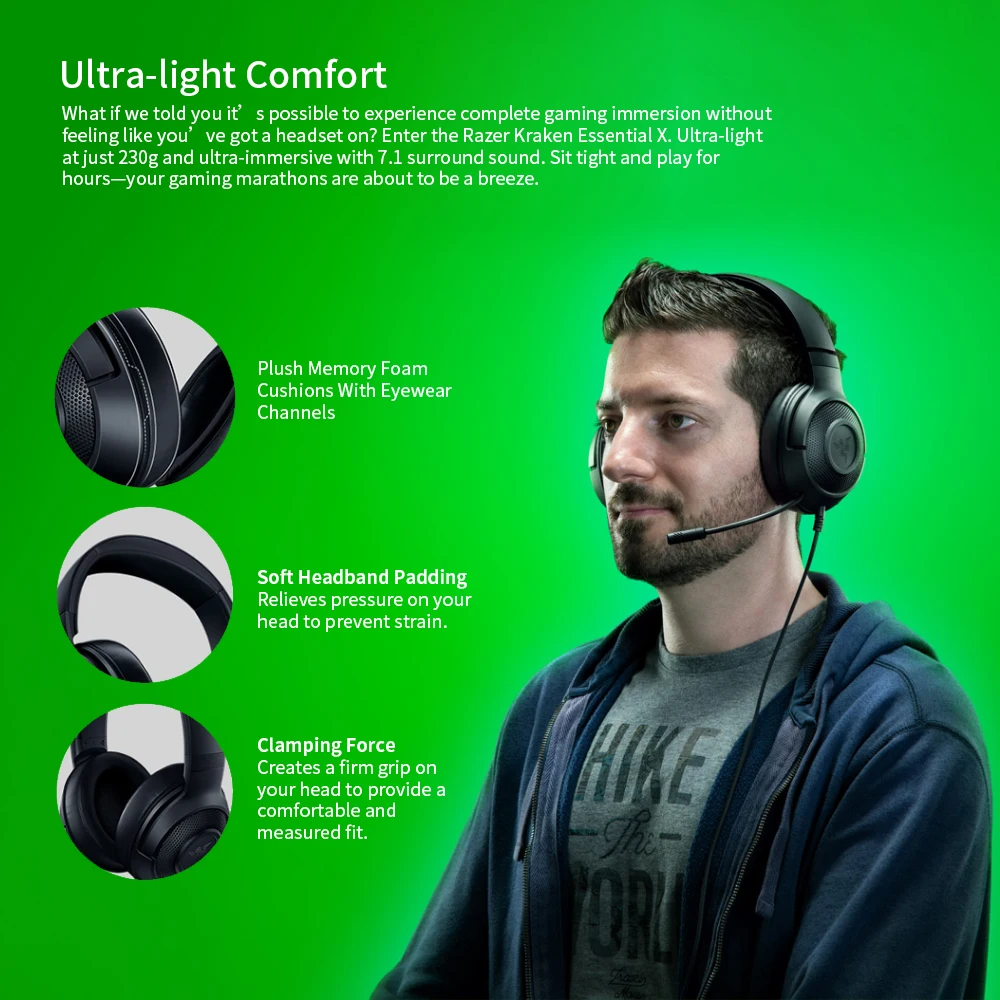 Игровая гарнитура Razer Kraken X-Mercury 7 1 с объемным звуком и гибким кардиоидным