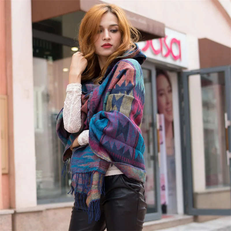 Big scarves winter scarf cashmere poncho women Bohemian Shawl Scarf Tribal Fringe Hoodies blankets Cape shawl Ponchos and Capes |