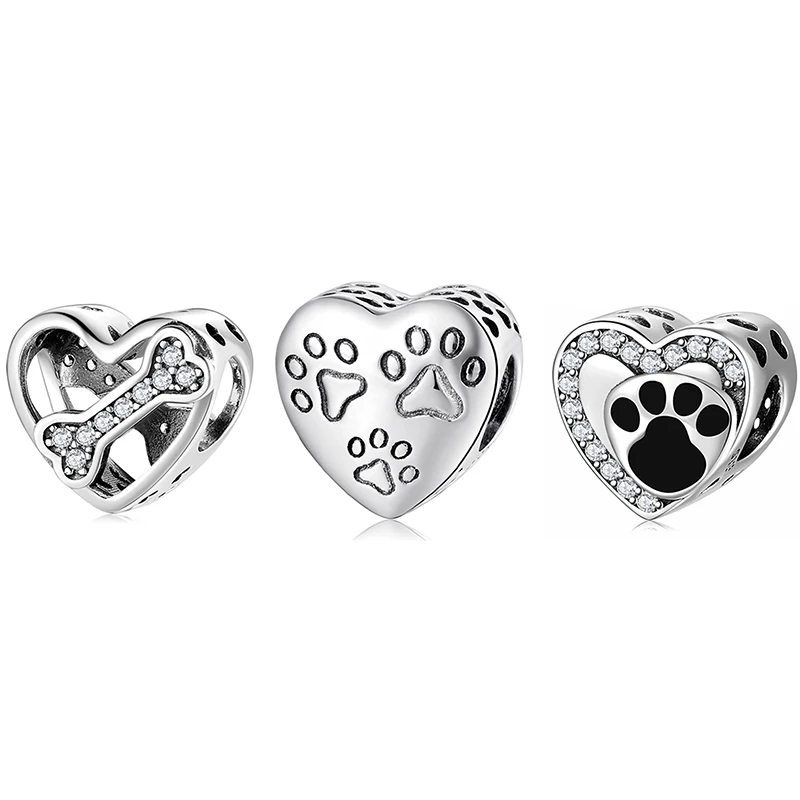 

2021 Original 925 Sterling Silver Hearts Little Animal Cat Paw Series Metal Beads Charm Fit Kataoka Charm Bracelet Women Jewelry