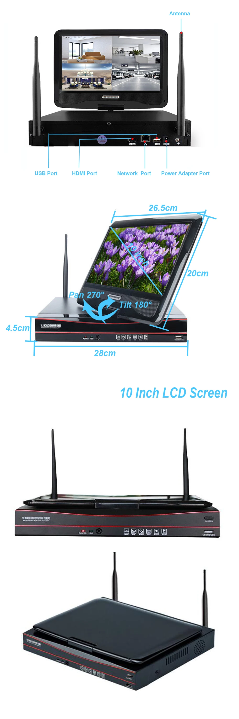 1080P Беспроводной NVR Kit 10 дюймов ЖК-дисплей монитор 2MP купольная камера с WiFi P2P мобильный монитор телефона видео доя домашнего безопасности Системы наблюдения