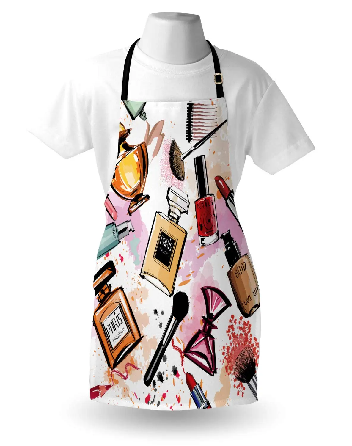 Модный фартук для косметики и макияжа тема шаблон с парфюмом губная помада лак