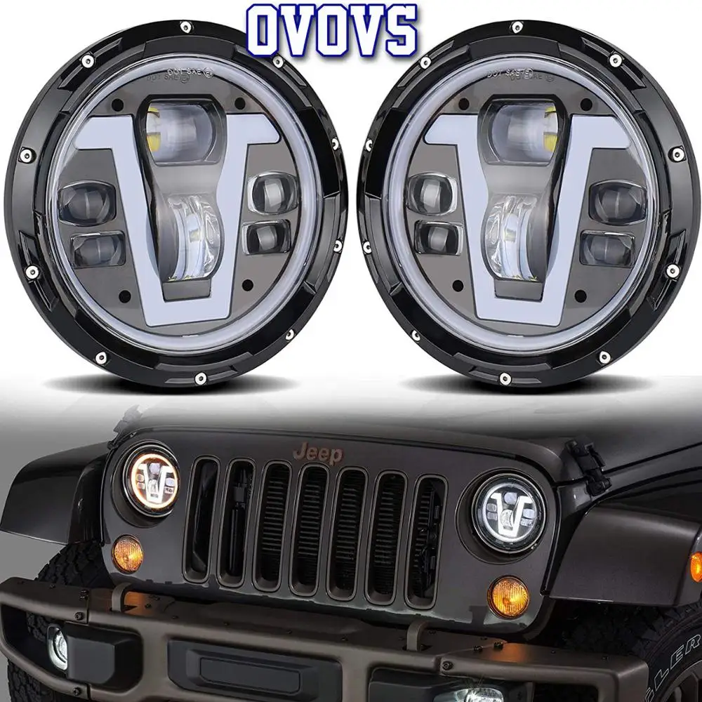 Уникальный дизайн Wrangler Led 7 дюймов 50 Вт светильники V тип огонь DRL желтая глаза