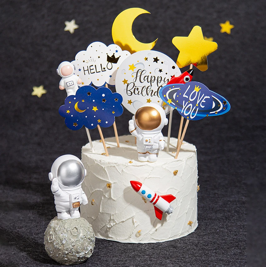 

Outer Space Theme Cake Flags Decoration Banner Balloons UFO Spaceship Astronaut Bunting Hanging Banner For Kids Birthday Party